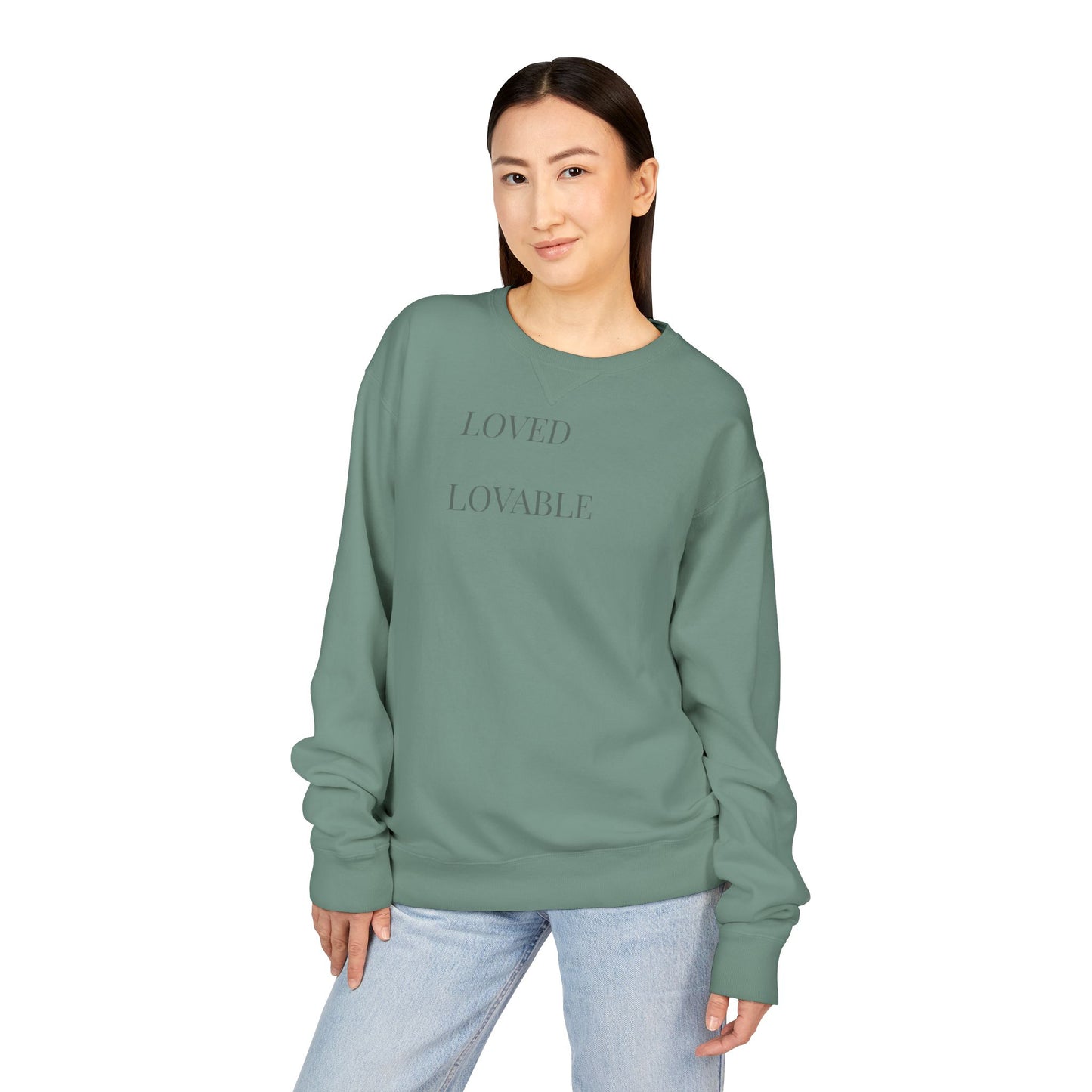 Loved Lovable Sweatshirt | Minimal Text Crewneck, Inspirational Typography