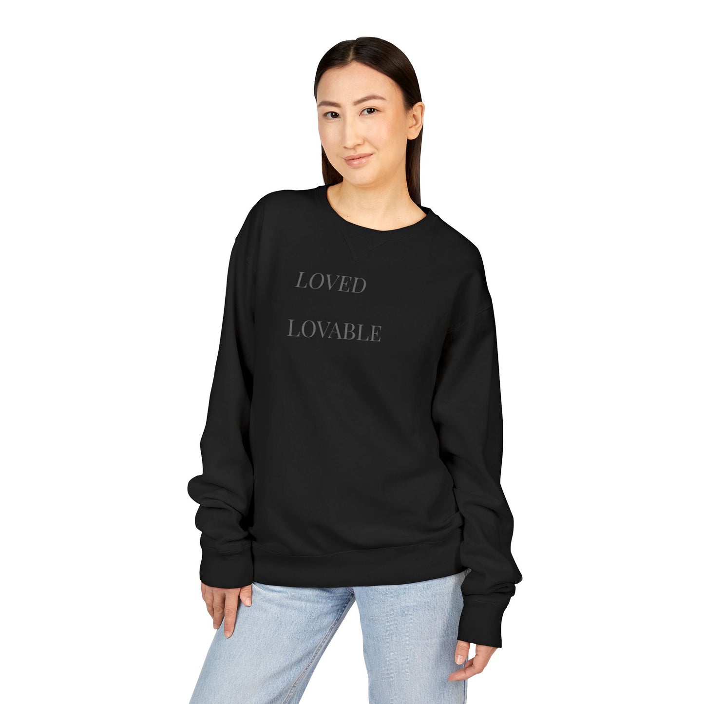 Loved Lovable Sweatshirt | Minimal Text Crewneck, Inspirational Typography