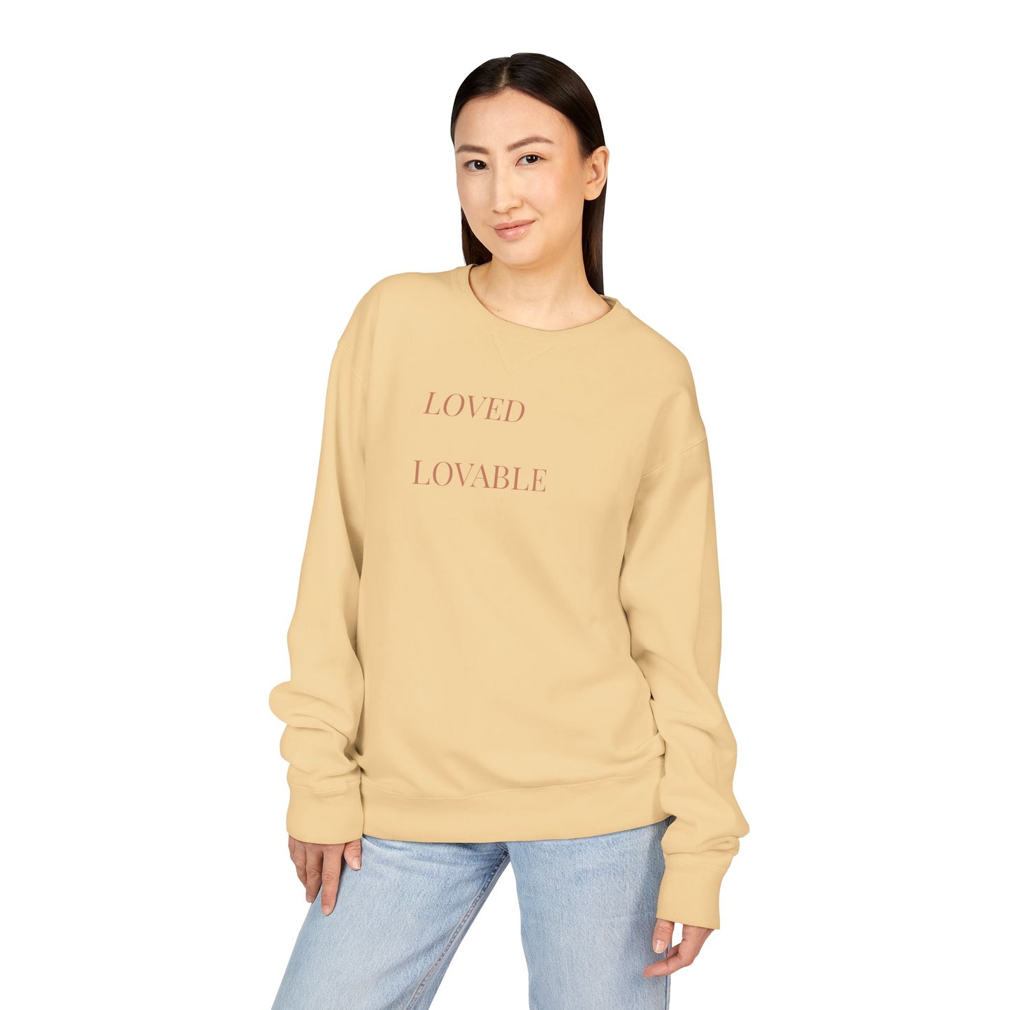 Loved Lovable Sweatshirt | Minimal Text Crewneck, Inspirational Typography