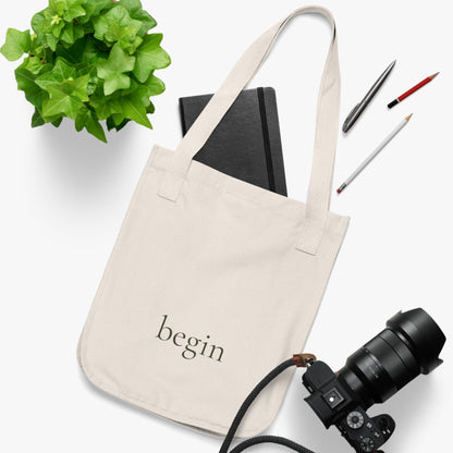 Begin Organic Canvas Tote — Minimalist 'begin' Inspirational Everyday Tote Bag